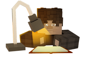 Grafica 3D ragazzo di Minecraft che studia